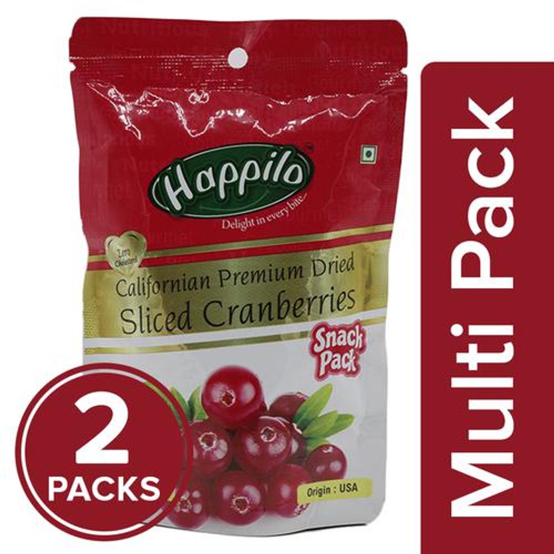 Happilo Premium Cranberries - Californian, Sliced Dried & Sweet, 2x35 g Multipack