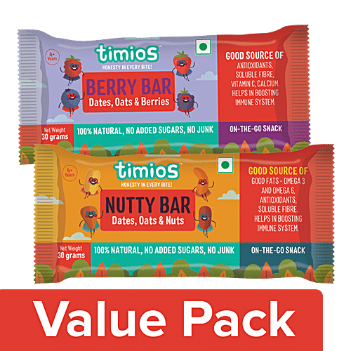 Timios 100% Natural & Healthy Energy Bars - Berry + Nutty (4+ Years, 2x30G), Combo 2 Items 