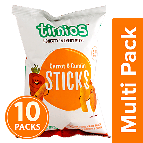 Timios Snacks - Sticks, Carrot & Cumin, 2+ Years, Natural & Healthy, 10x30 g Multipack 