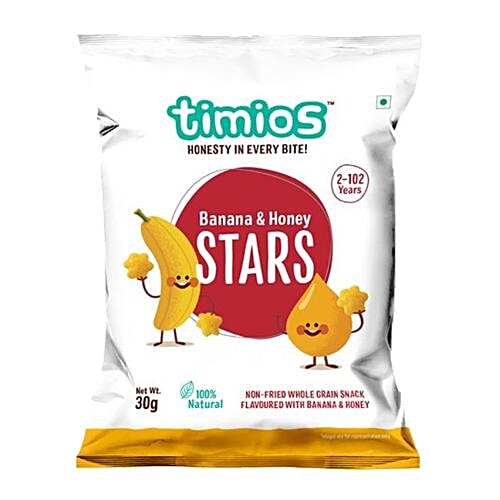 Timios Snacks - Stars, Banana & Honey, 2+ Years, Natural & Healthy, 10x30 g Multipack 
