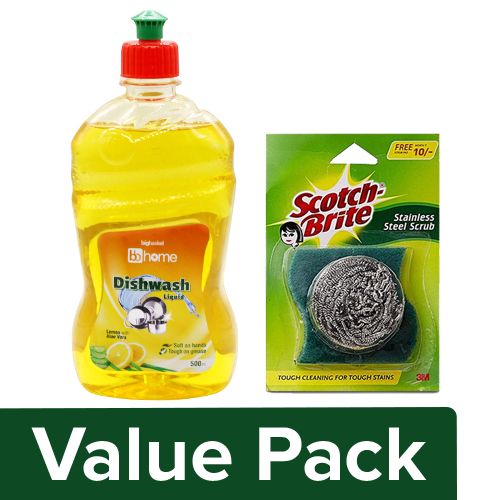 Buy bb Combo Scotch Brite Steel Scrubber Combo 1pc + BB Home Utensil Cleaner  - Lemon 500ml Online at Best Price of Rs null - bigbasket