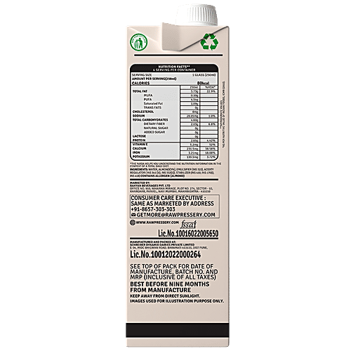 Raw Pressery Almond Milk - Unsweetened, 3x1 L Multipack 