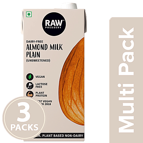 Raw Pressery Almond Milk - Unsweetened, 3x1 L Multipack 