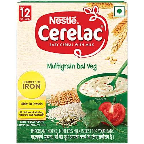 Nestle Cerelac Multigrain Dal Veg + Multigrain & Fruits Baby Cereal With Milk 300g Each, Combo (2 items) 