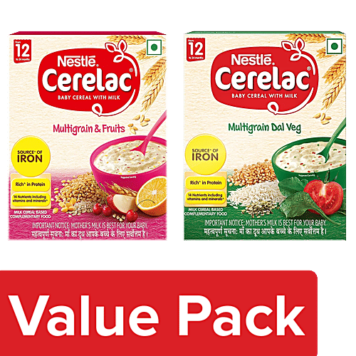 Nestle Cerelac Multigrain Dal Veg + Multigrain & Fruits Baby Cereal With Milk 300g Each, Combo (2 items) 