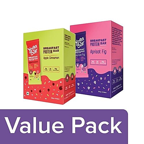 Yoga Bar Breakfast Protein Bar - Apricot & Fig 50 gm + Apple Cinnamon 50 gm, Combo 2 Items