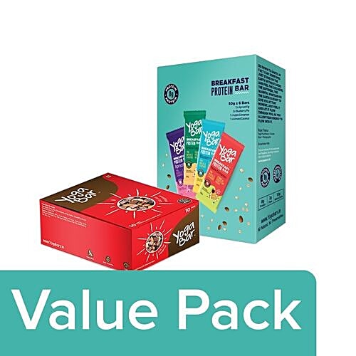 Yoga bar Multigrain Energy Bar Chocolate Chunk Nut 38G+Breakfast Protein Variety Bar 50G, Combo 2 Items 