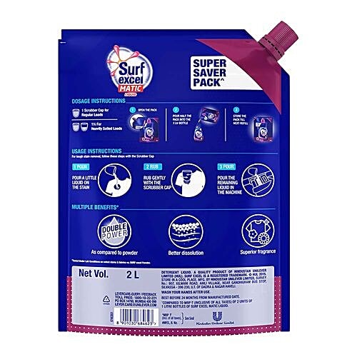 Buy Surf Excel Liquid Detergent Matic Front Load Pouch 2 lt + Bottle