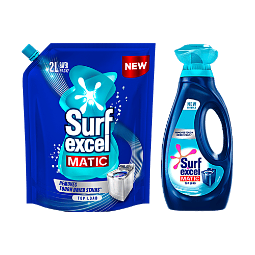 Surf Excel Matic Top Load Liquid Detergent - Pouch, 2 L & Bottle, 1 L, Combo (2 Items)