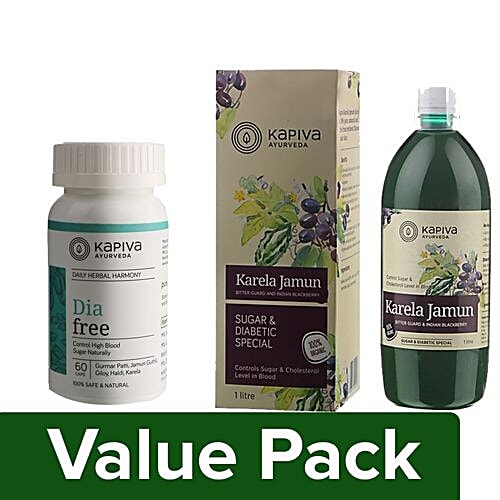 Buy Kapiva Ayurveda Juice Karela Jamun 1 lt + Capsules Dia Free 60
