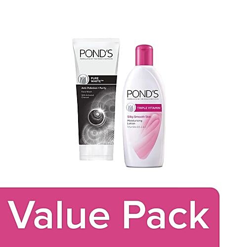 Buy Ponds Pure White Face Wash+Tripple Vitamin Body Lotion Online at