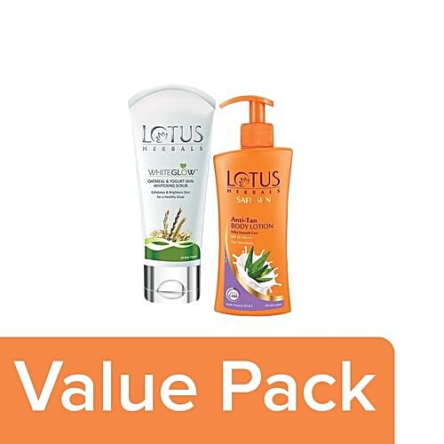 Buy Lotus Herbal Oatmeal & Yogurt Scrub+Safe Sun Anti Tan Body Lotion