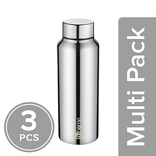 BB Home Frost Stainless Steel Bottle With Steel Cap - Steel Mirror Finish, PXP 1009 BK, 3x500 ml Multipack 