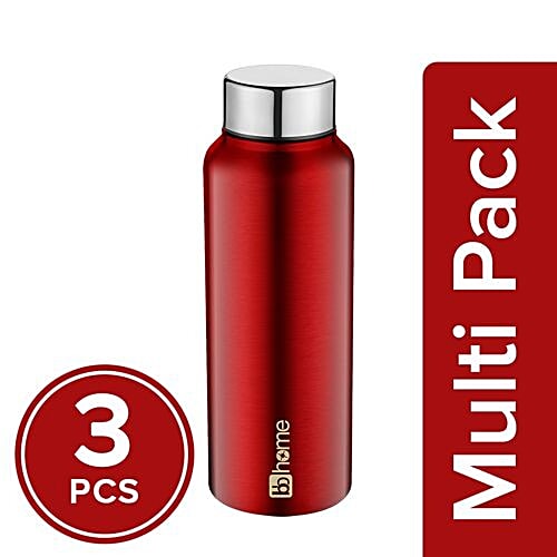 BB Home Frost Stainless Steel Bottle With Steel Cap - Dark Red, PXP 1004 CV, 3x750 ml Multipack 