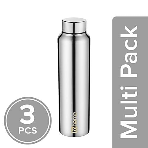 BB Home Frost Stainless Steel Bottle With Steel Cap - Steel Mirror Finish, PXP 1004 DV, 3x1 L Multipack 