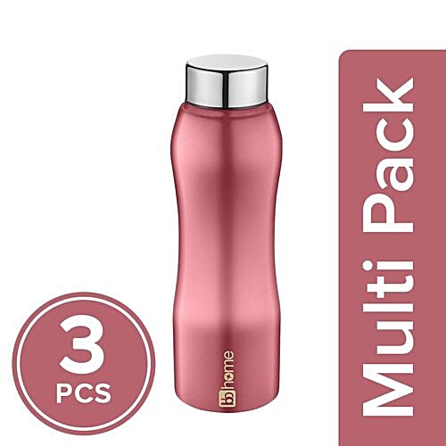 BB Home Trendy Stainless Steel Bottle With Steel Cap - Metallic Pink Finish, PXP 1002 BK, 3x500 ml Multipack 