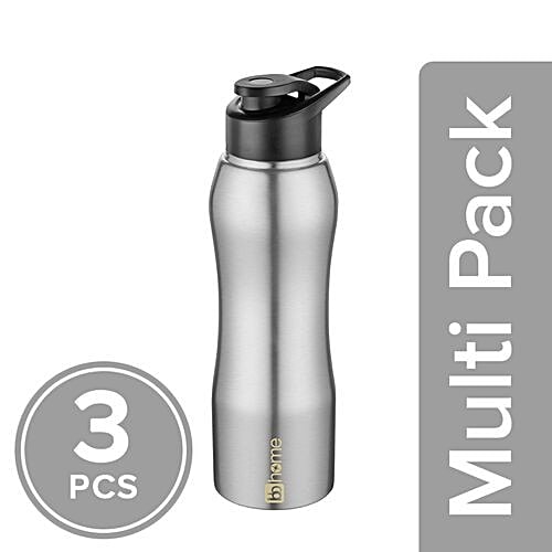 bb home Trendy Stainless Steel Water Bottle With Sipper Cap - Steel Matt Finish, 3x750 ml Multipack 