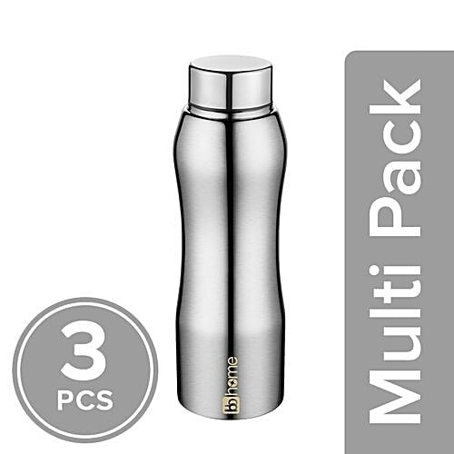 BB Home Trendy Stainless Steel Bottle With Steel Cap - Steel Mirror Finish, PXP 1002 CV, 3x750 ml Multipack 