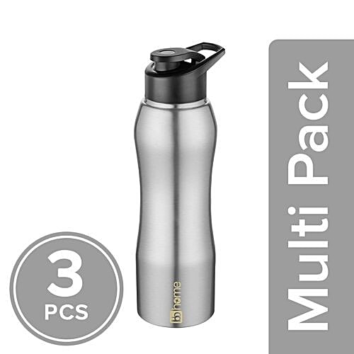 bb home Trendy Stainless Steel Water Bottle With Sipper Cap - Steel Matt Finish, 3x1 L Multipack 