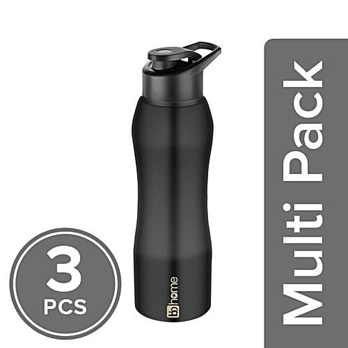 bb home Trendy Stainless Steel Water Bottle With Sipper Cap - Black, 3x1 L Multipack 