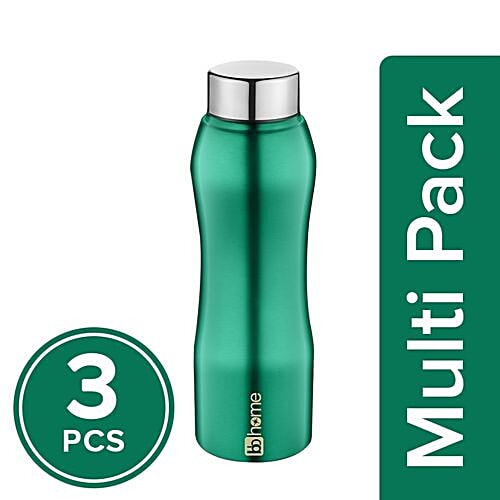 BB Home Trendy Stainless Steel Bottle With Steel Cap - Turquoise Colour, PXP 1002 DV, 3x1 L Multipack 