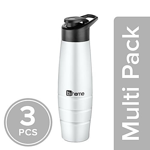 BB Home Aqua stainless steel Bottle with Sipper Cap - White Matt Finish, PXP 1003 DQ, 3x1 L Multipack 