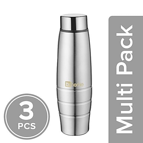 BB Home Aqua Stainless Steel Bottle With Steel Cap - Steel Matt Finish, PXP 1003 DV, 3x1 L Multipack 