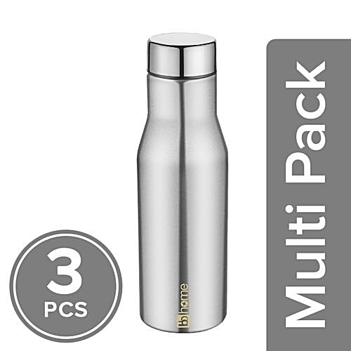 BB Home Puro Stainless Steel Bottle With Steel Cap - Steel Matt Finish, PXP 1008 CV, 3x750 ml Multipack 