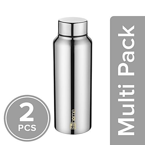 BB Home Frost Stainless Steel Bottle With Steel Cap - Steel Mirror Finish, PXP 1009 BK, 2x500 ml Multipack 