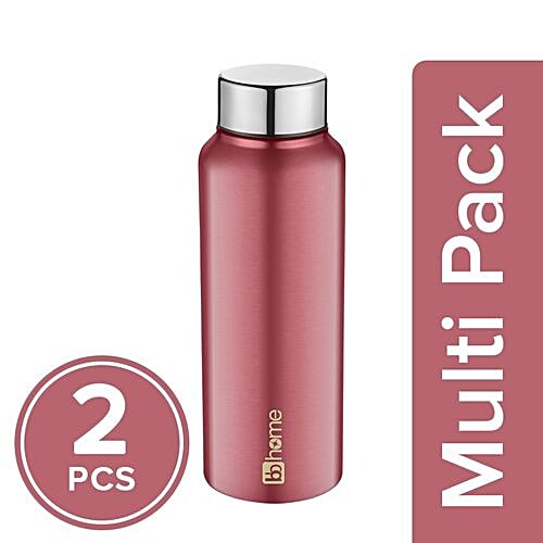 BB Home Frost Stainless Steel Bottle With Steel Cap - Metallic Pink Finish, PXP 1009 BK, 2x500 ml Multipack 
