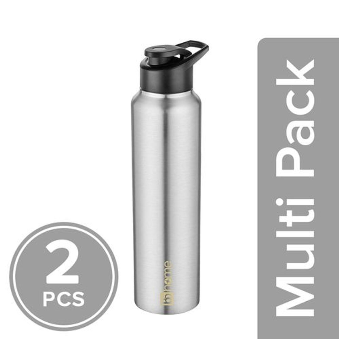BB Home Frost Stainless Steel Water Bottle With Sipper Cap - Steel Matt Finish, 2x1 L Multipack