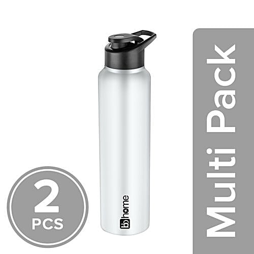 BB Home Frost Stainless Steel Bottle With Sipper Cap - White Matt Finish, PXP 1004 DQ, 2x1 L Multipack 