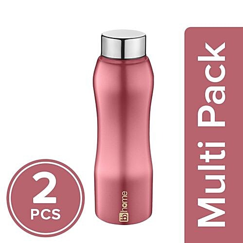 BB Home Trendy Stainless Steel Bottle With Steel Cap - Metallic Pink Finish, PXP 1002 BK, 2x500 ml Multipack 