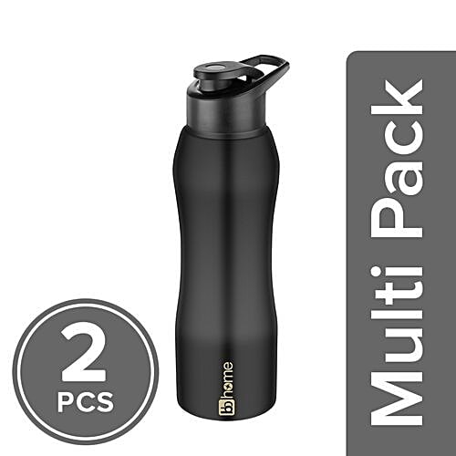 BB Home Trendy Stainless Steel Bottle With Sipper Cap - Black Finish, PXP 1002 CQ, 2x750 ml Multipack 