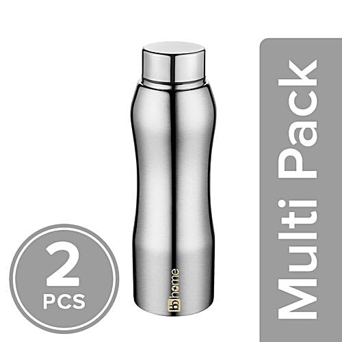 BB Home Trendy Stainless Steel Bottle With Steel Cap - Steel Mirror Finish, PXP 1002 CV, 2x750 ml Multipack 