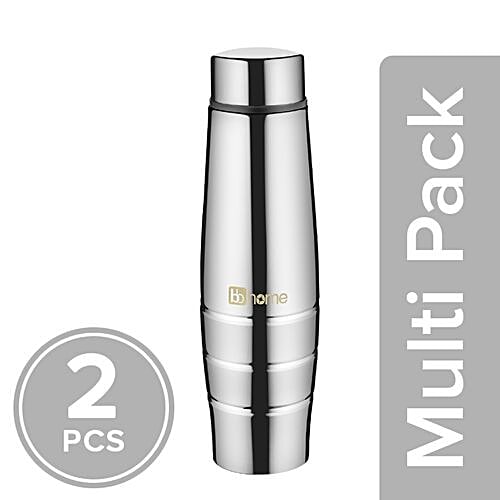 BB Home Aqua Stainless Steel Bottle With Steel Cap - Steel Mirror Finish, PXP 1003 CK, 2x650 ml Multipack 