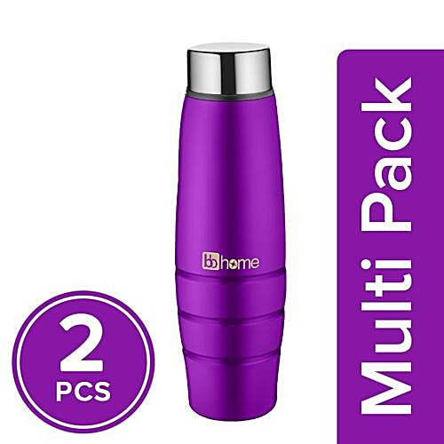BB Home Aqua Stainless Steel Bottle With Steel Cap - Purple, PXP 1003 DV, 2x1 L Multipack 