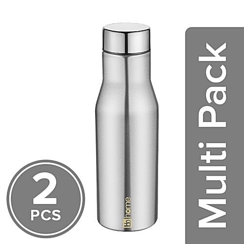 BB Home Puro Stainless Steel Bottle With Steel Cap - Steel Matt Finish, PXP 1008 CV, 2x750 ml Multipack 