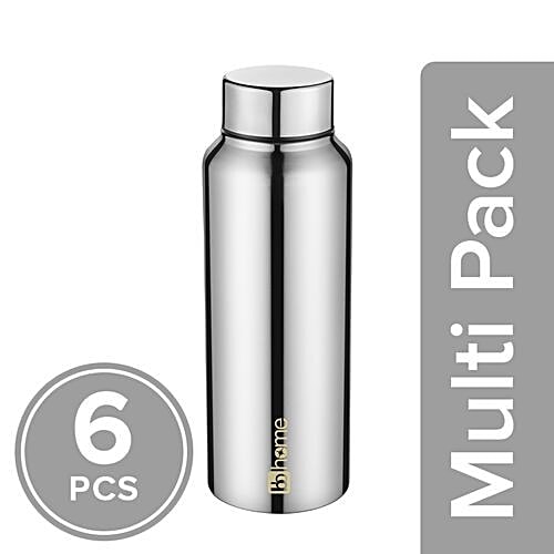 BB Home Frost Stainless Steel Bottle With Steel Cap - Steel Mirror Finish, PXP 1009 BK, 6x500 ml Multipack 