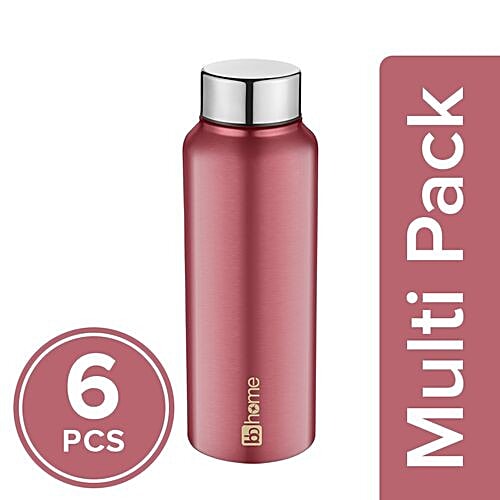BB Home Frost Stainless Steel Bottle With Steel Cap - Metallic Pink Finish, PXP 1009 BK, 6x500 ml Multipack 