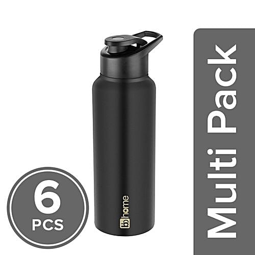 BB Home Frost Stainless Steel Bottle With Sipper Cap - Black, PXP 1004 CQ, 6x750 ml Multipack 