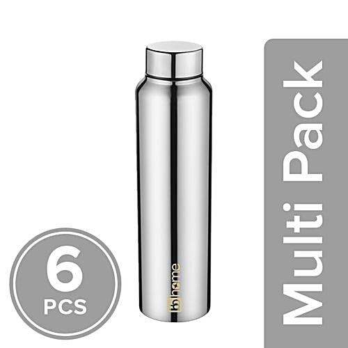 BB Home Frost Stainless Steel Bottle With Steel Cap - Steel Matt Finish, PXP 1004 DV, 6x1 L Multipack 