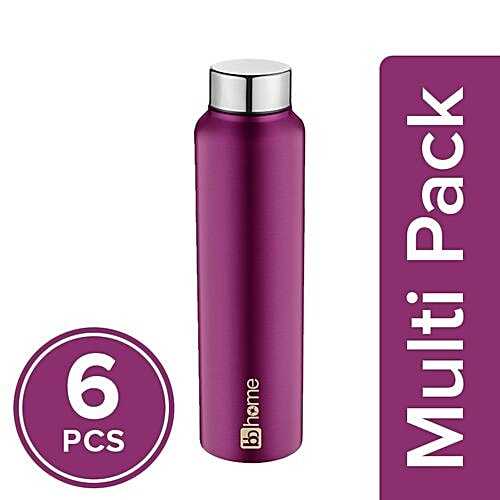 BB Home Frost Stainless Steel Bottle With Steel Cap - Purple , PXP 1004 DV, 6x1 L Multipack 