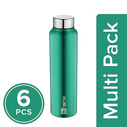 BB Home Frost Stainless Steel Bottle With Steel Cap - Turquoise Colour, PXP 1004 DV, 6x1 L Multipack 