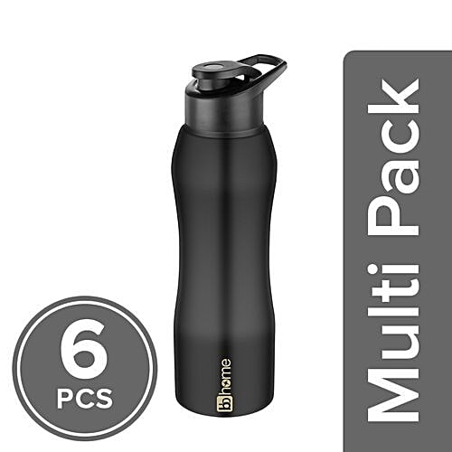 BB Home Trendy Stainless Steel Bottle With Sipper Cap - Black Finish, PXP 1002 CQ, 6x750 ml Multipack 