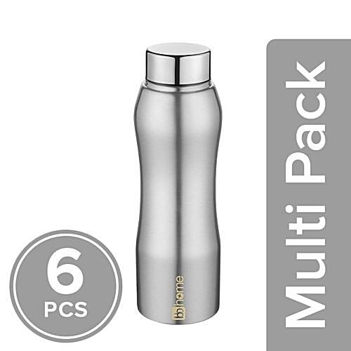 bb home Trendy Stainless Steel Water Bottle With Steel Cap - Steel Matt Finish, 6x750 ml Multipack 
