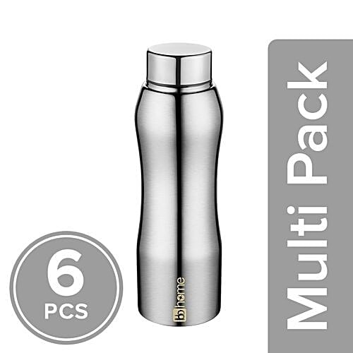 BB Home Trendy Stainless Steel Bottle With Steel Cap - Steel Mirror Finish, PXP 1002 CV, 6x750 ml Multipack 
