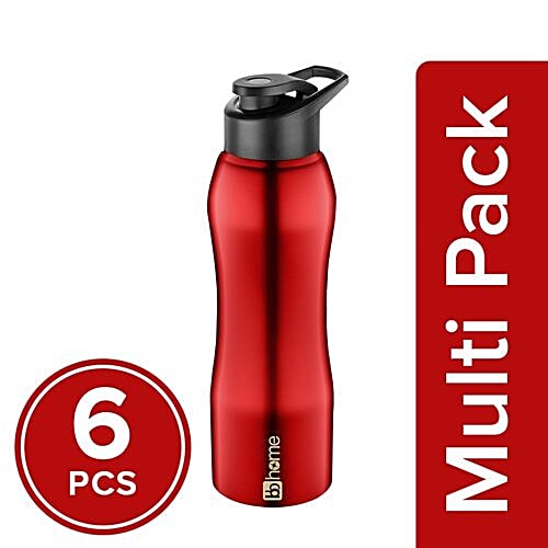 BB Home Trendy Stainless Steel Bottle With Sipper Cap - Dark Red Colour, PXP 1002 DQ, 6x1 L Multipack 