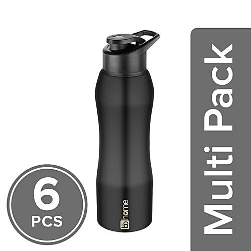 BB Home Trendy Stainless Steel Bottle With Sipper Cap - Black Colour, PXP 1002 DQ, 6x1 L Multipack 