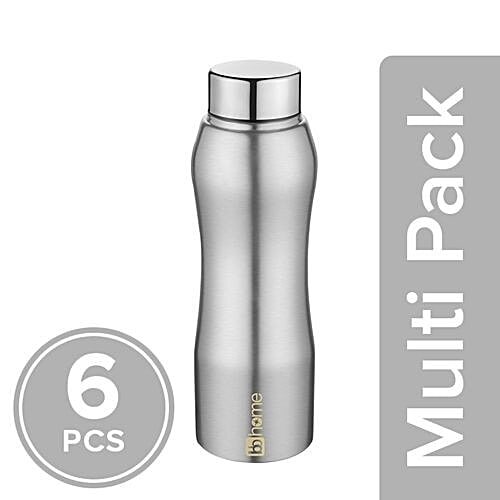 BB Home Trendy Stainless Steel Bottle With Steel Cap - Steel Matt Finish, PXP 1002 DV, 6x1 L Multipack 